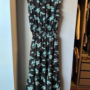 J. Crew Black and Teal Floral Midi Dress